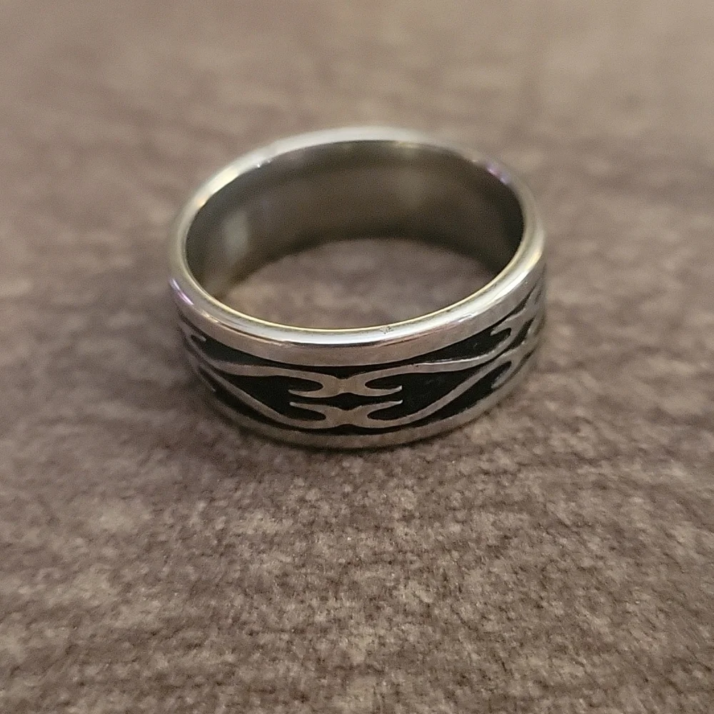 Two Tone Scroll Viking Stainless Steel Wedding Band Size 9.5